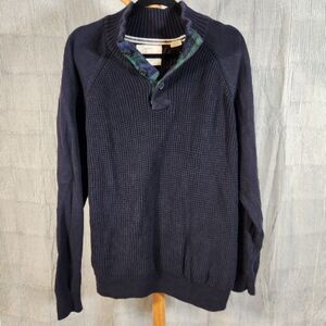 Weatherproof XL $85 Vintage 100% Cotton Navy Ribbed Knit Quarter Button Sweater